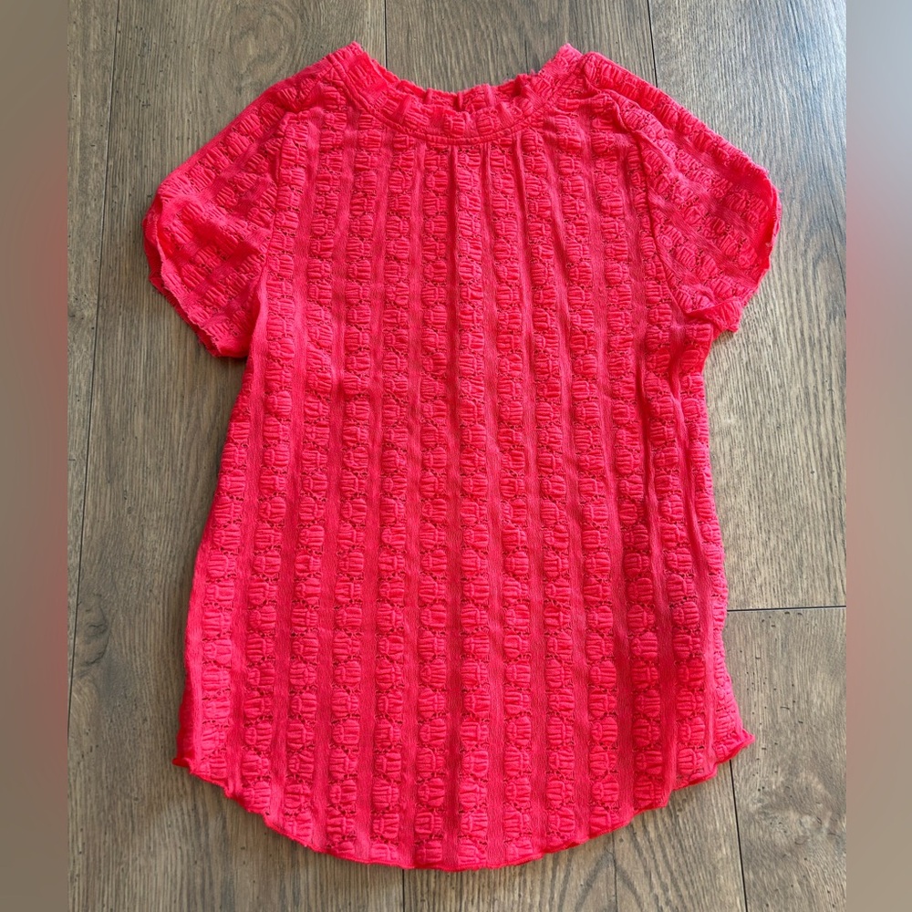 Free People Bright Red Textured Short Sleeve Top
